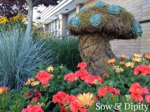 Garden bed with Mushroom topiary